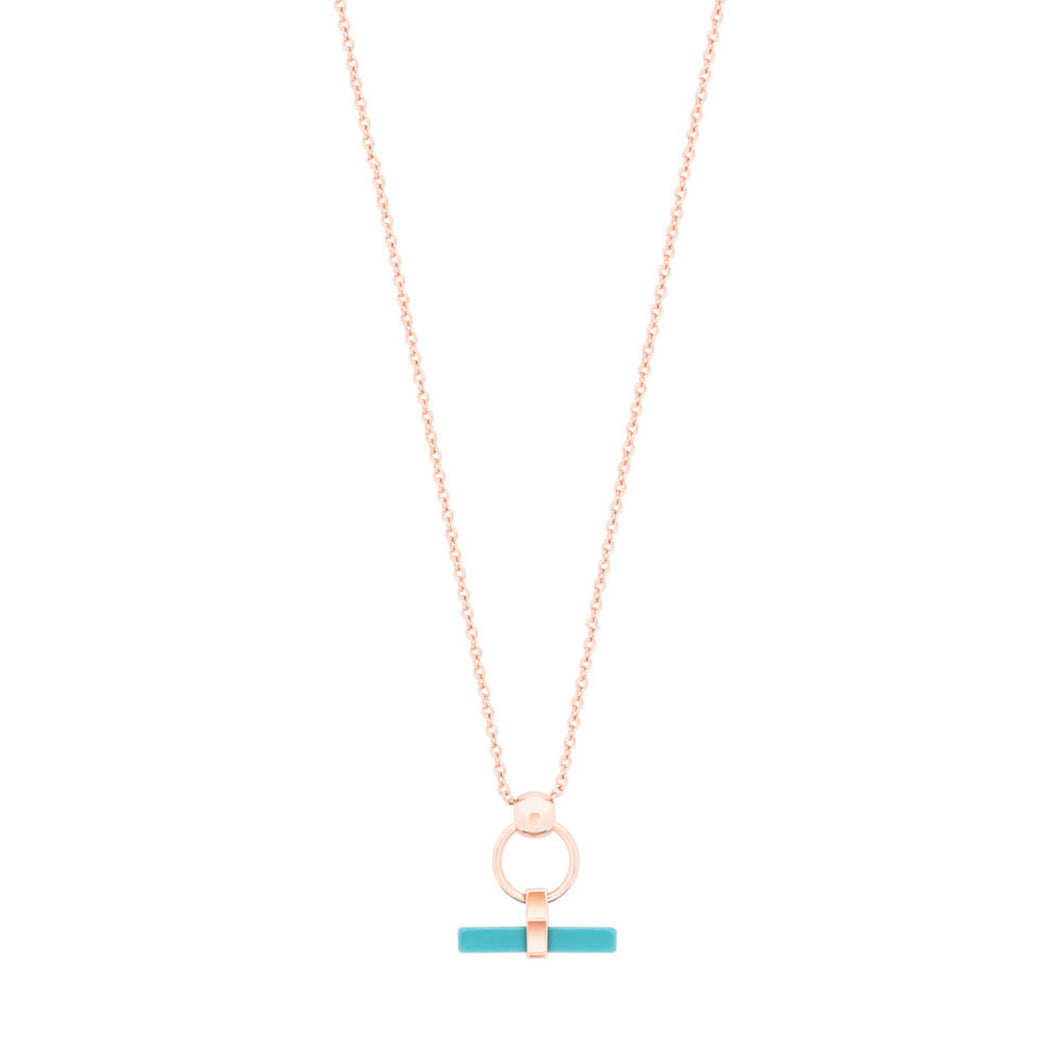 Tipperary Crystal T-Bar Turquoise Bar & Cricel Pendant Rose Gold