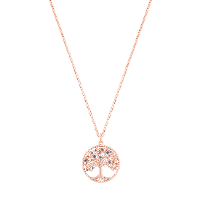 Tipperary Crystal Tree of Life Bead Circle with Blue Cubic Zircona with Rose Gold Pendant