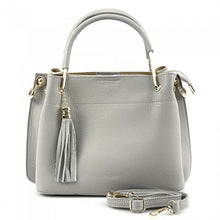 Load image into Gallery viewer, Lorena Grey Leather Handbag with Gold Hardware
