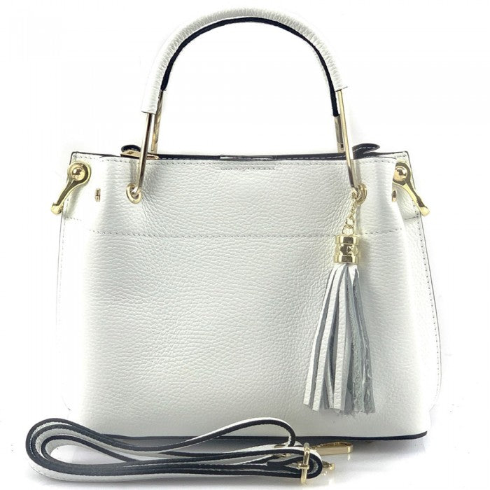 Lorena White Leather Handbag with Gold Hardware
