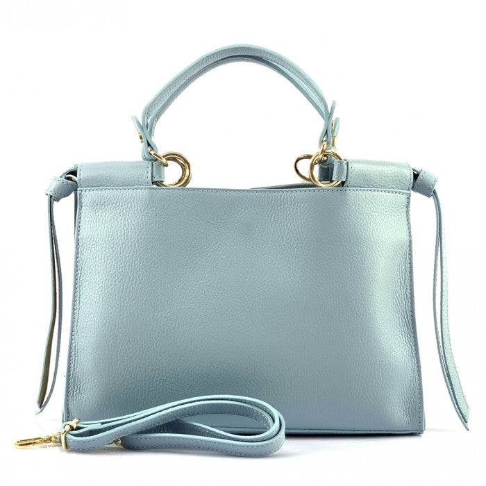 Croisette Italian Leather Handbag - Light Cyan