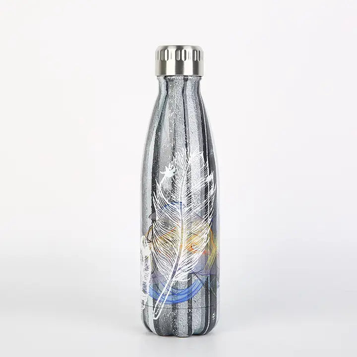Stainless Steel Reusable Water Bottle – Feathers – 500ml