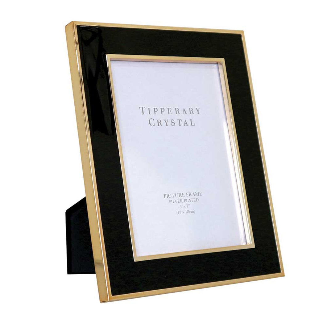 Tipperary Crystal Black Enamel Frame with Gold Edging 5 inch x 7 inch