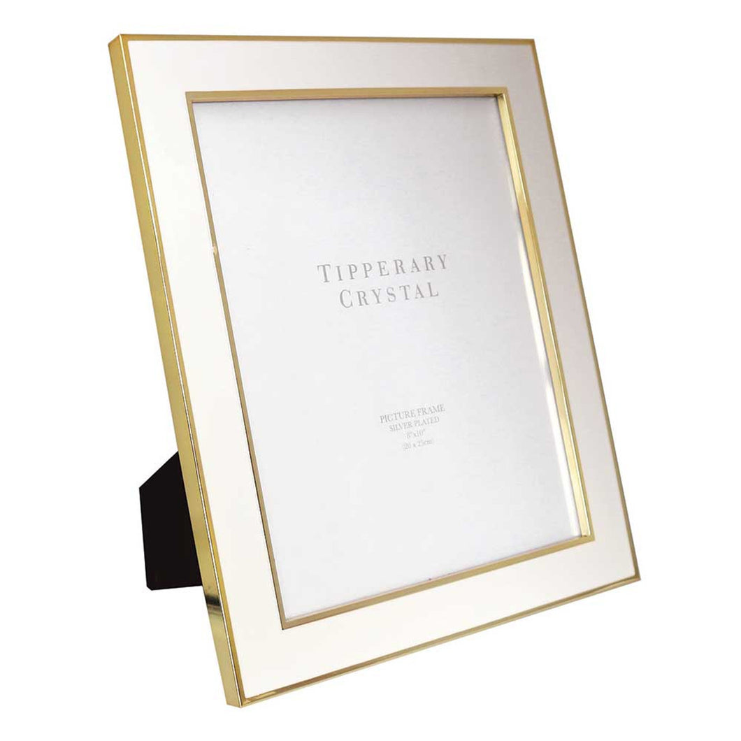 Tipperary Crystal White Enamel Frame with Gold Edging 8 inch x 10 inch