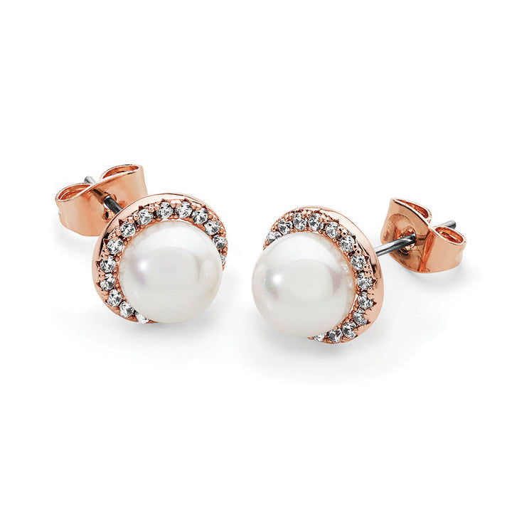 Tipperary Crystal Rose Gold Cubic Zircona Circle With Pearl Earrings