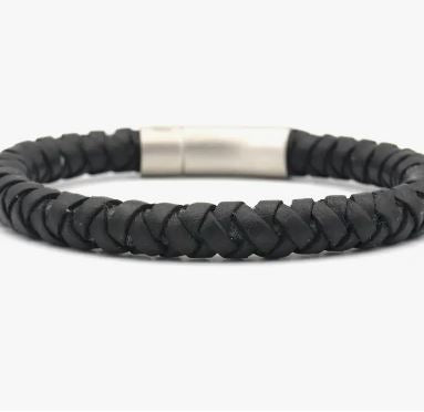 'by Julian' Mens Braided Black Leather Tali Bracelet (Medium)