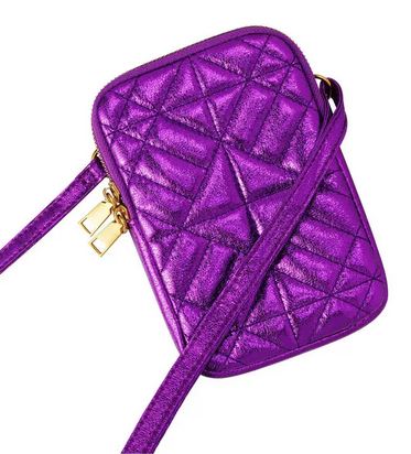 Purple Metallic phone bag with stitching