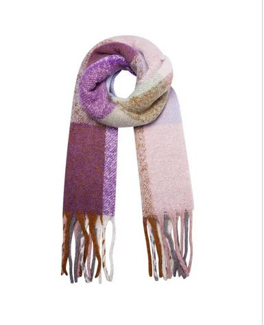 Multicolor winter scarf with fringes - Purple