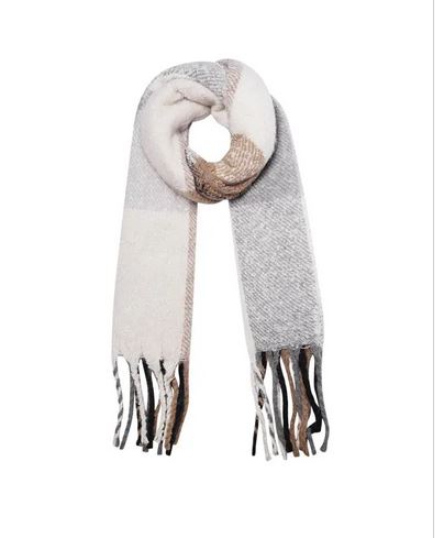 Multicolor winter scarf with fringes - Grey