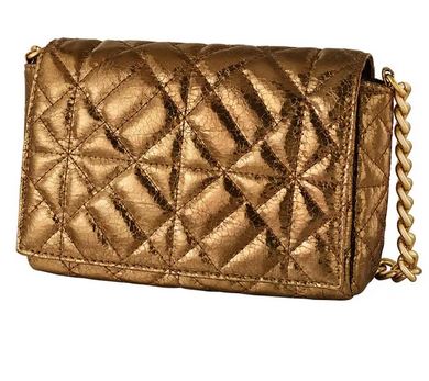 Cognac Metallic handbag with Gold Chain