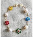 Freshwater pearls and Millefiori Flower Bracelet