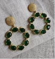 Emerald Quartz Statement Gemstone Hoop Earrings
