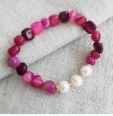 Fuchsia Agate Bracelets with Freshwater Pearls