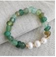 Green Agate Bracelets with Freshwater Pearls