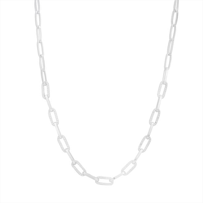 Sterling Silver Rectangle Link Chain with Cubic Zircona Detail