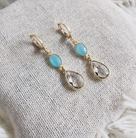 Gemstone Drop Blue Chalcedony with Clear Quartz