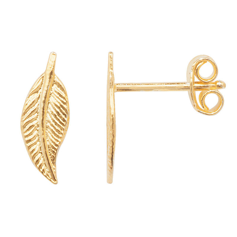 Gold Plated Dainty Fallen Leaf Stud Earrings