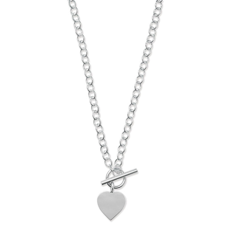 Chunky Sterling Silver T Bar Necklace With Heart