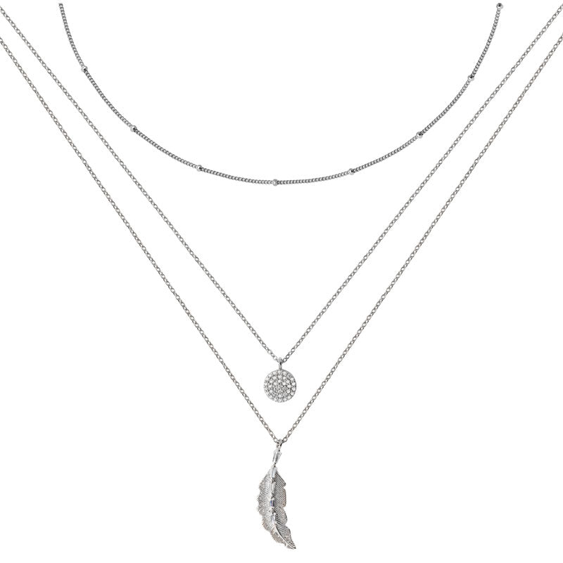 Sterling Silver Layered CZ Leaf Necklace