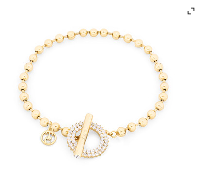 Tipperary Crystal T-Bar Gold Bracelet Ball Chain Circle Cubic Zirconas - New 2024