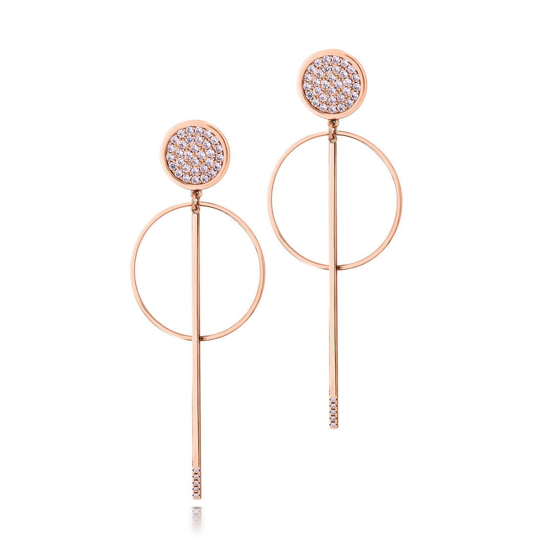 ROMI Dublin Rose Gold Pave Hoop and Stem Earrings