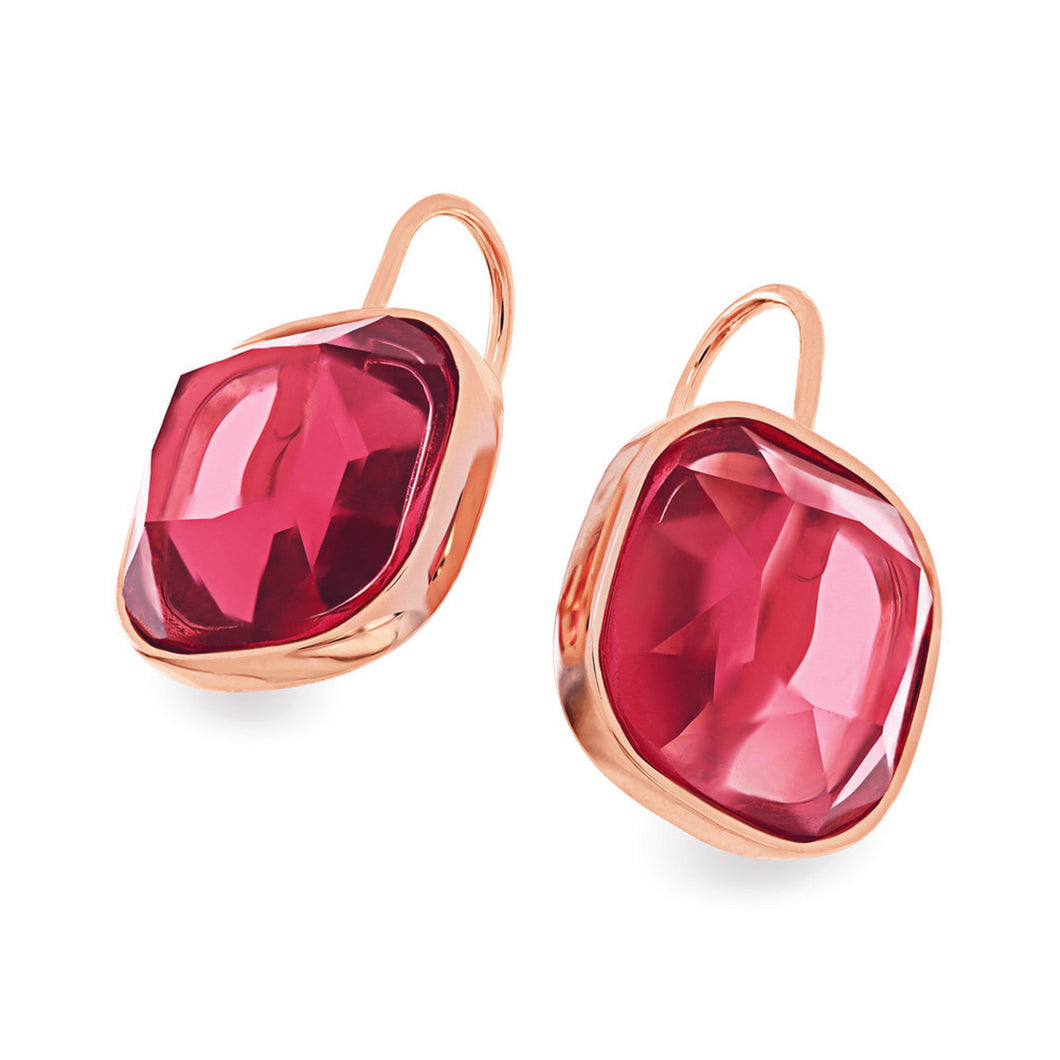 Tipperary Crystal Maureen O'Hara Raspberry Cushion Stone Rose Gold Earrings