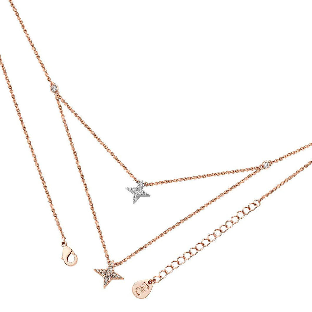 Tipperary Crystal Double Floating Pave Star Necklace Rose Gold