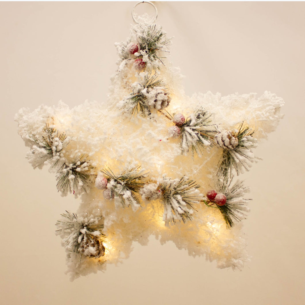 Snow Flurry Hanging Star with Lights 30CM