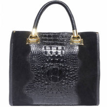 Load image into Gallery viewer, Crocodile Print Calfskin Black Leather Tote Bag
