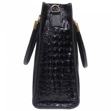Load image into Gallery viewer, Crocodile Print Calfskin Black Leather Tote Bag
