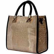 Load image into Gallery viewer, Crocodile Print Calfskin Taupe Leather Tote Bag
