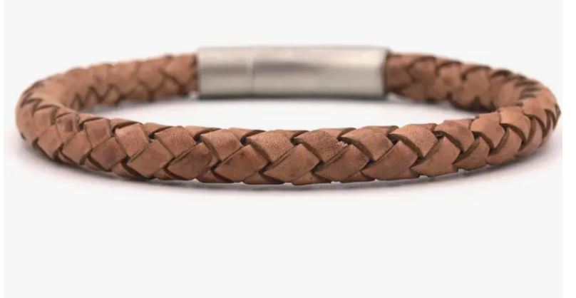 'by Julian' Mens Braided Natural Tan Leather Kepang Bracelet (Medium)