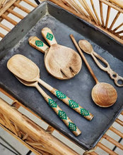 Load image into Gallery viewer, Short Wooden salad set with Green Bamboo
