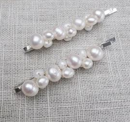 Set of 2 Freshwater Pearl Silver Plated Bobby Pins