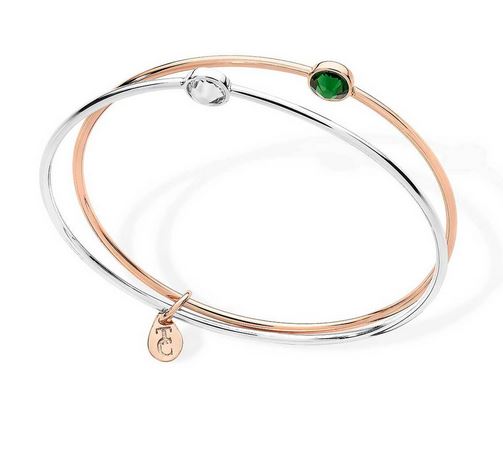 Tipperary Crystal Rose gold & silver double bangle with jade & clear czs