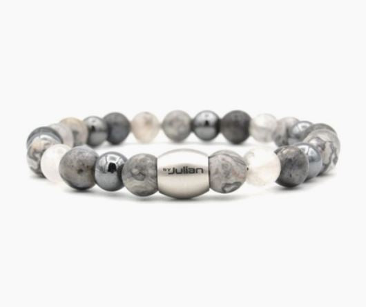 'by Julian' Mens Grey Mixed Beaded Nane Bracelet