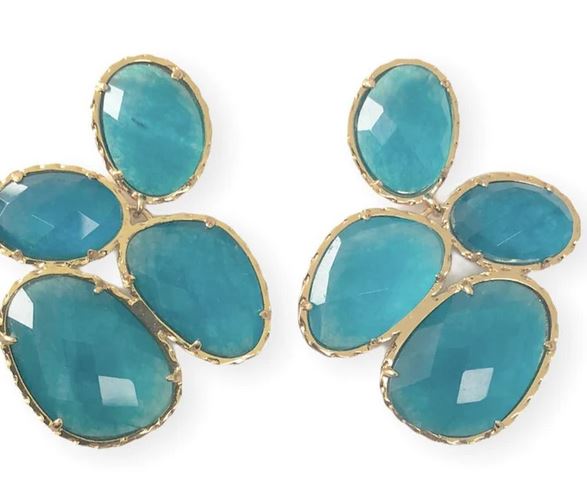 Aquamarine Catseye Cluster Earrings