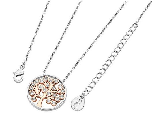 Tipperary Crystal Two Tone Silver Circle Pendant With Tree Of Life And Circle CZs