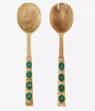 Load image into Gallery viewer, Wooden salad set with Green Bamboo
