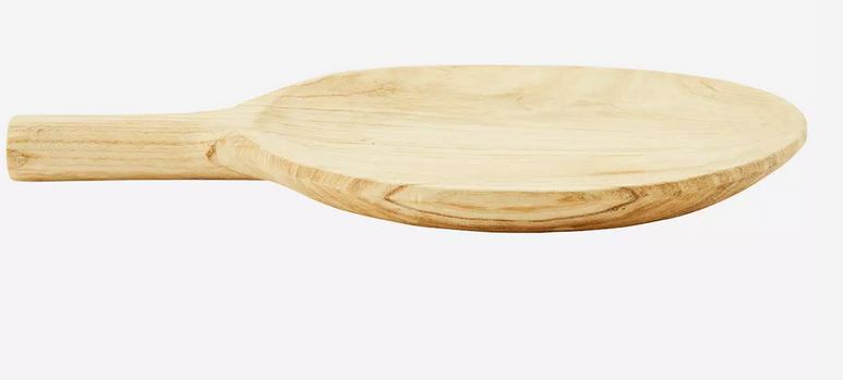 Round wooden serving dish with handle