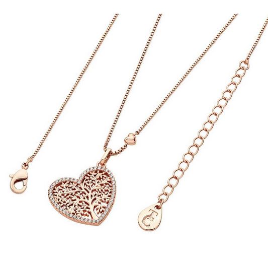 Tipperary Crystal Rose Gold Tree of Life Pave Heart Pendant