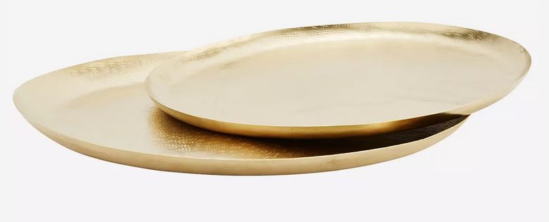 Round gold tray w/ hammered pattern - Large
