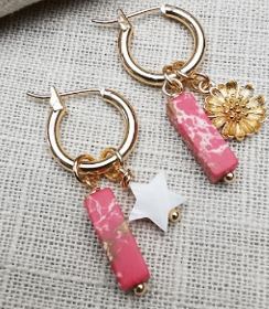 Detachable Red Imperial Jasper Hoop Earrings