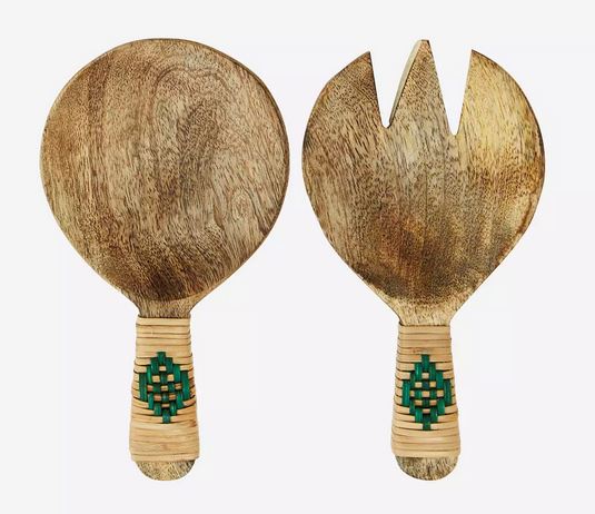 Short Wooden salad set with Green Bamboo