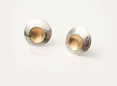 Moonshell sterling silver & hand plated gold designer stud earrings (Medium)