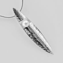 Load image into Gallery viewer, Leaf and Pearl | Sterling Silver Designer Pendant with Pearl | Tall
