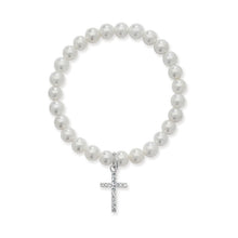 Load image into Gallery viewer, Holy Communion White Pearl Bracelet Cross Charm
