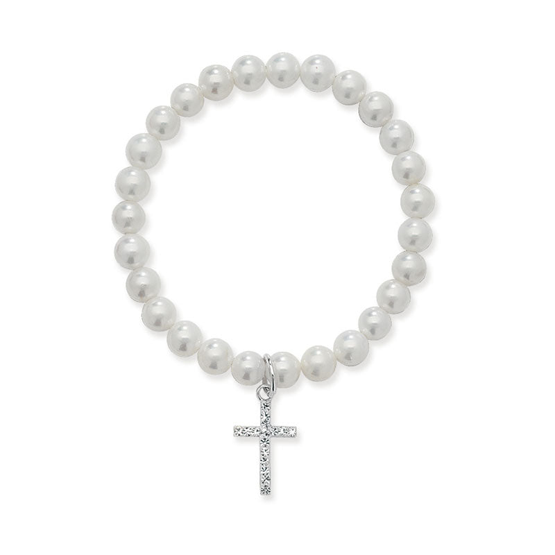 Holy Communion White Pearl Bracelet Cross Charm