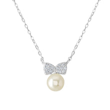 Load image into Gallery viewer, Childrens Sterling Silver Chain 45cm with Cubic Zircona and Pearl pendant
