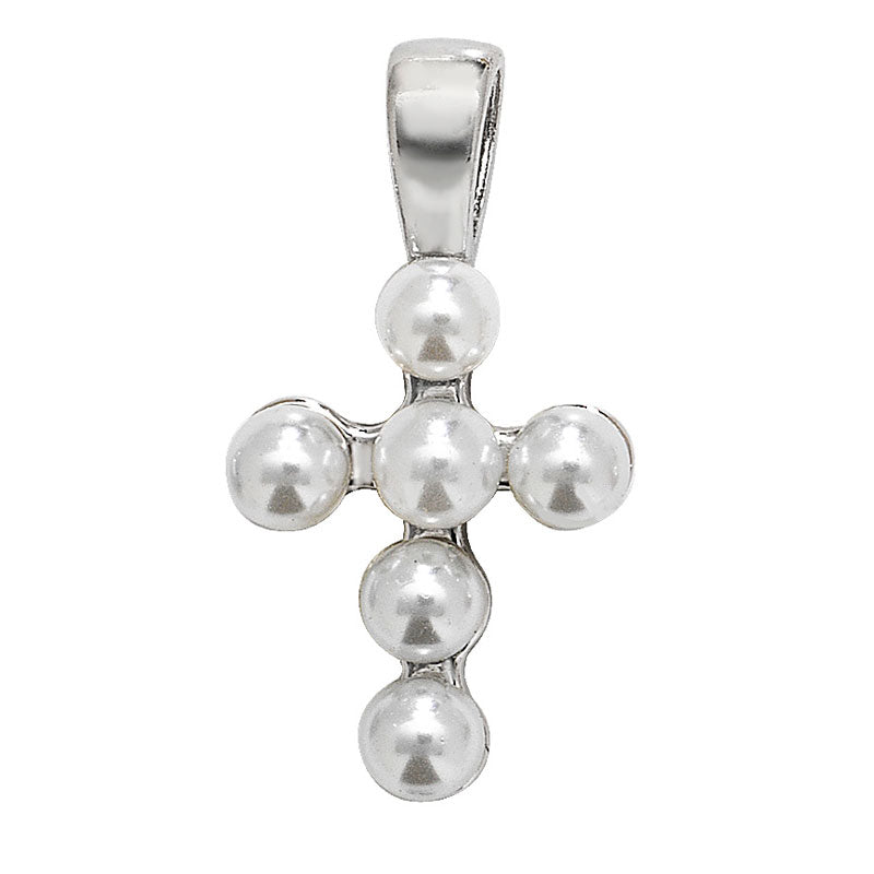Sterling Silver Rodium Plated Pearl Cross on 16inch Sterling Silver Chain
